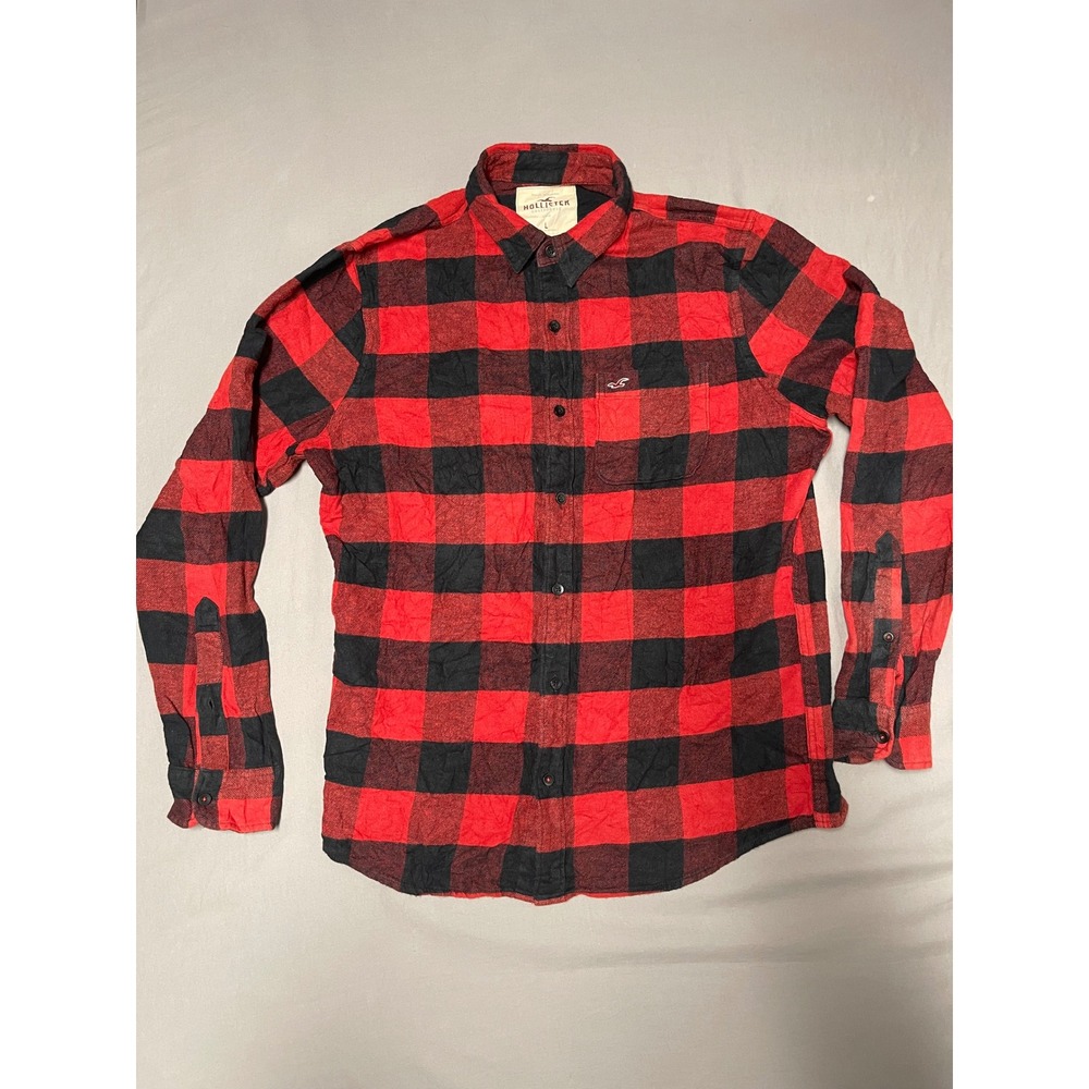 Hollister Mens Red Black Buffalo Plaid Flannel Button Down Shirt Large L